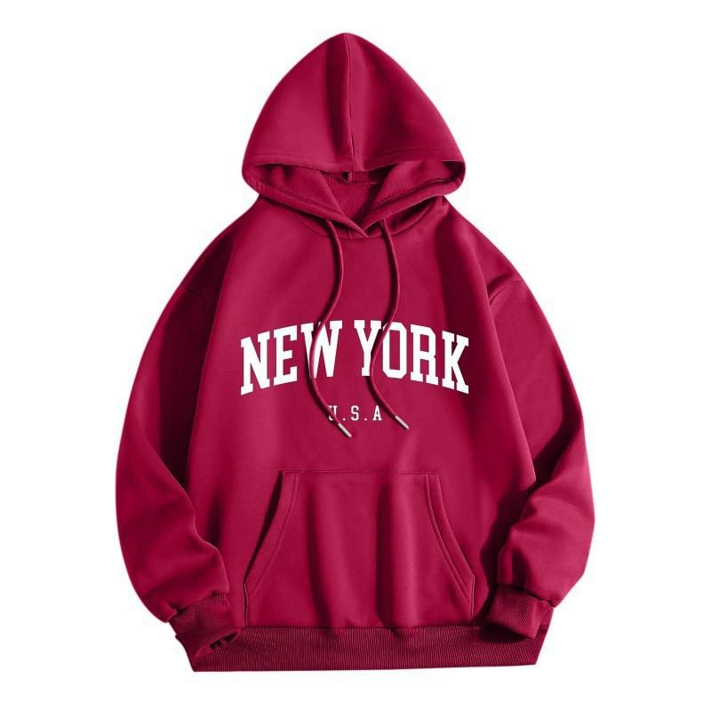 Gothic Style Women's NEWYORK Letter Print Loose Hoodie Sweatshirt