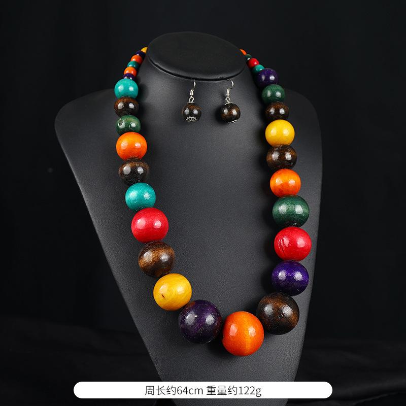 

Bohemian wooden bead necklace, an exaggerated and retro-style necklace, suitable for ladies, jewelry piece