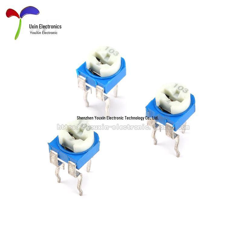 Horizontal RM065 Adjustable Resistor, Blue/White, 10K To 100 Ohm, 102/103/203/104