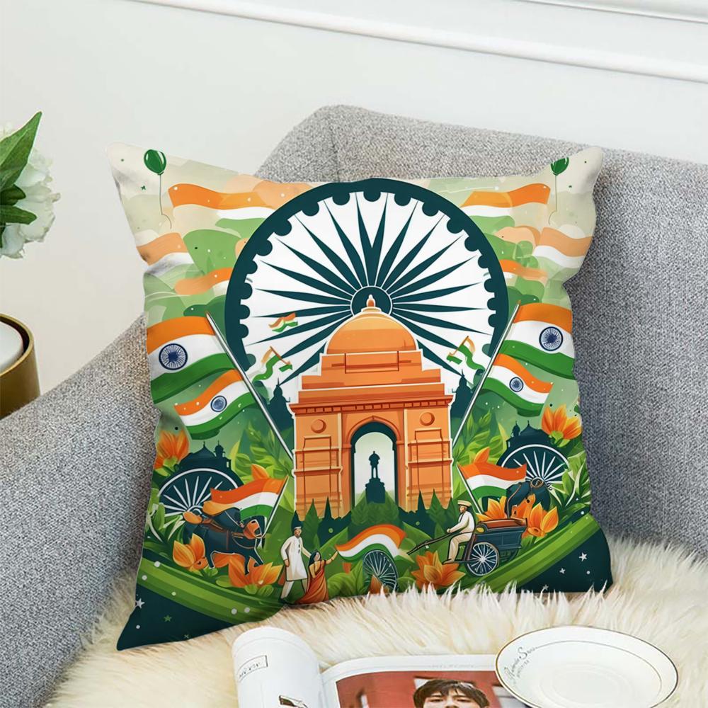 Indias Independence Logo Pillow Case For Car Sofa Decorative Home Double-sided Print Plush Square Throw Pillow Cushion Cover