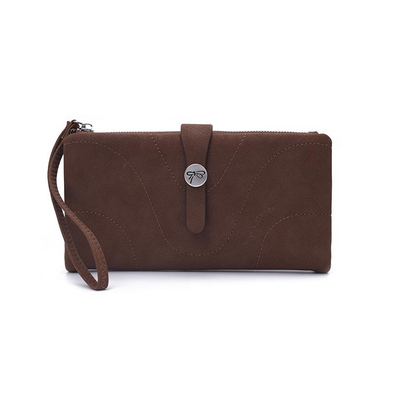 New women's long wallet, two fold, simple buckle solid color multi card handheld phone bag, zipper portable