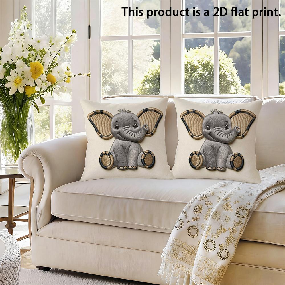 2pcs Cute Jungle Baby Elephant Throw Pillow Covers Set of 2 Soft Linen Decorative Cushion Cases for Sofa Bedroom Living Room
