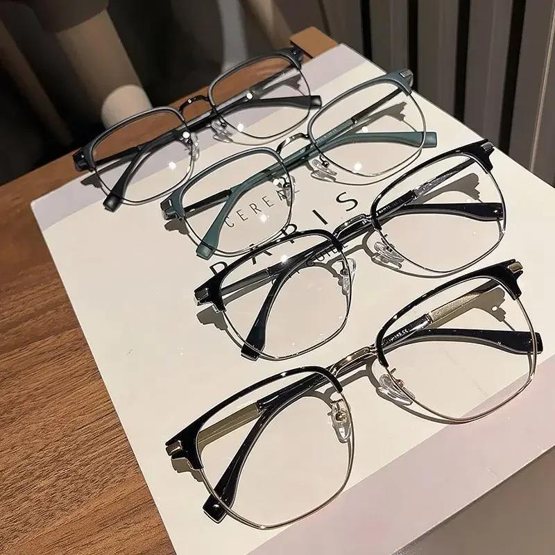 Trendy Men's Half Frame Myopia Glasses Retro Ultra Light Near Sight Eyewear Blue Light Blocking Eye Protection Eyeglasses