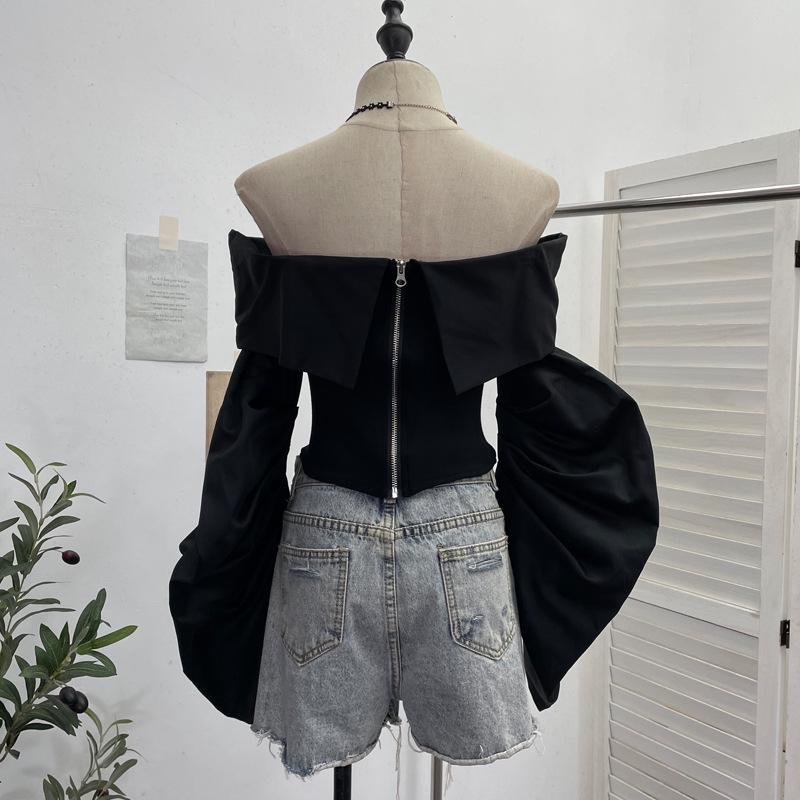 American Retro Camouflage Lace-up Pleated Shirt