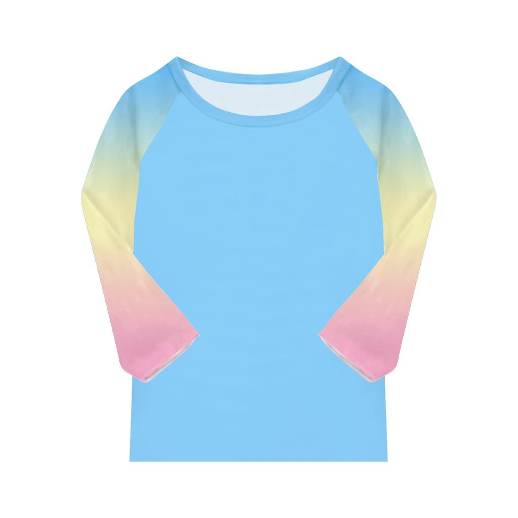 Trykte topper for unge jenter 4-16 år Rund hals 3/4 ermer T-skjorter Trendy topper Antrekk Tees