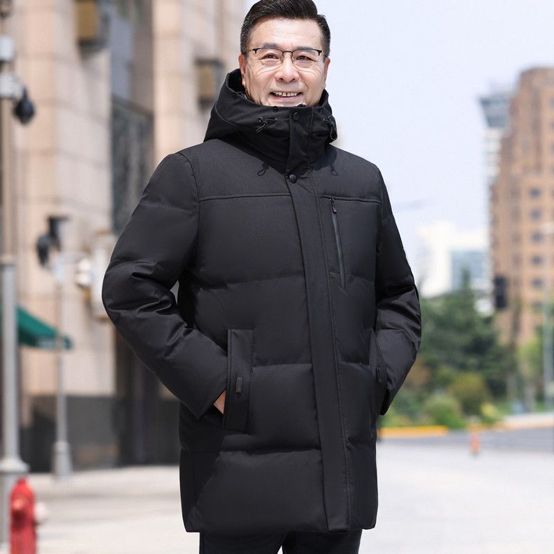 Middle -aged and Elderly Down Jackets Men's Medium -long Long Models Thick Warm Winter Hair Collar Jacket
