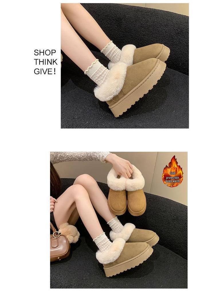 Women's Plus Velvet Indoor-Outdoor Warm Heel Cotton Snow Boots, Sizes 36-43, for Autumn and Winter.