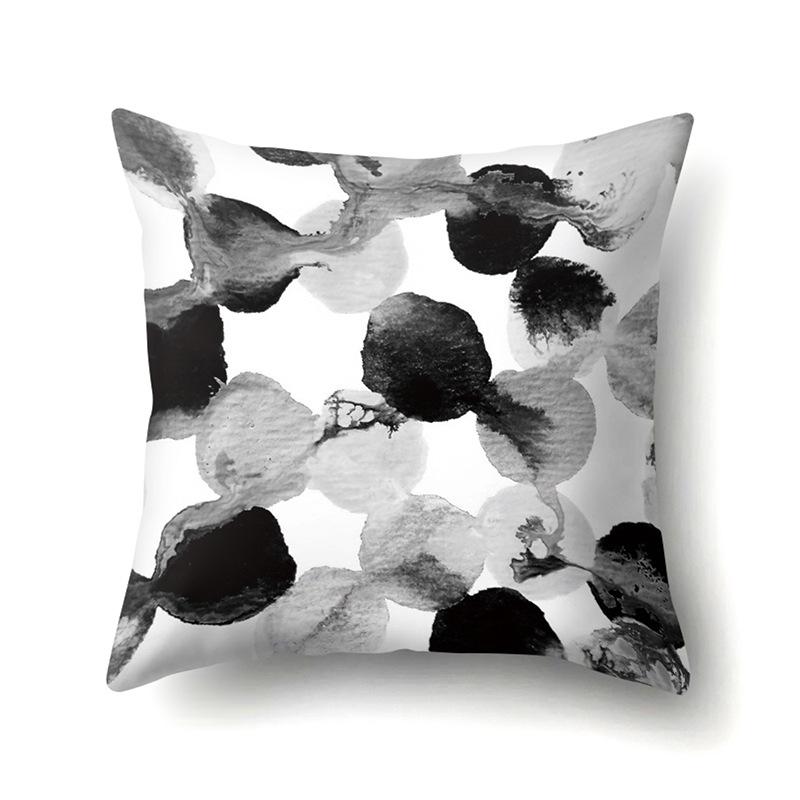 Polyester Pillowcase Peach Leather Velvet Black and White Geometric Printed Pillowcase Waist Cushion Cover Bedside Cushion Cover Bedside Cushion Cover