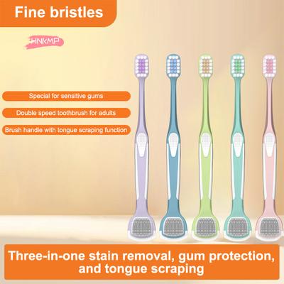 Double Head Toothbrush And Tongue Scraper Set Reusable Oral Cleaning Brush for Fresh Breath Oral Hygiene Care