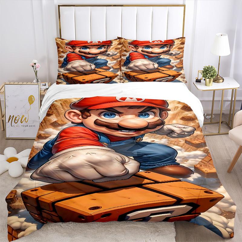 3pc Mario Adventure Bedding Set Guest Room Bedroom Decor Christmas Halloween Decor Birthday and Holiday Gifts- All Seasons 3pcs Quilt 125