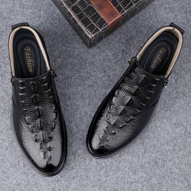 Fashion Genuine Leather Mens Chelsea Boots Crocodile Pattern Business Ankle Boats Round Toe Slip-On Mens Boots N Winter Plush Snow Shoes