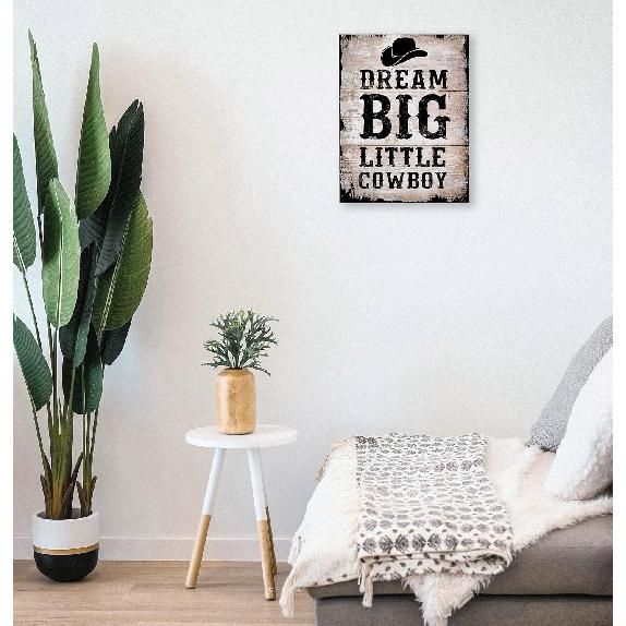WODMIS pirational Quote Dream Big Little Cowboy Retro Western Cowboy Hat Framed Canvas Wall Art Decor 11×14 inch,Farmhouse Rustic Print Painting