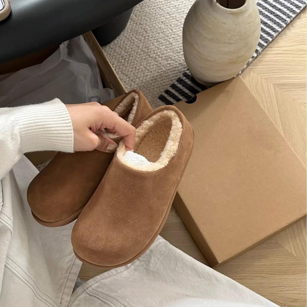 Fleece Birkenstock Shoes Women's Platform All-inclusive Muller Shoes Fluffy Half Drag 2025 Autumn and Winter Wear a Pedal Warm Cotton Shoes