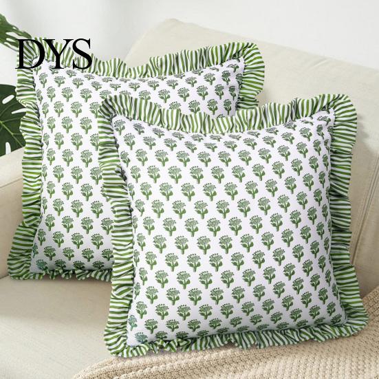Cozy Living Room Decor Floral Throw Pillowcase with Lace Ruffle Trim, Decorative Soft Polyester Cushion Washable Protectors Cover, French Style Pillow