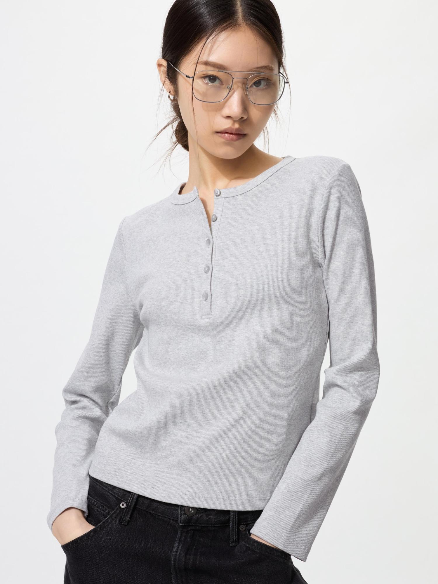 

Uniqlo Рубашка с рубчатым хенли-вырезом, длинный рукав 02 LIGHT GRAY/L