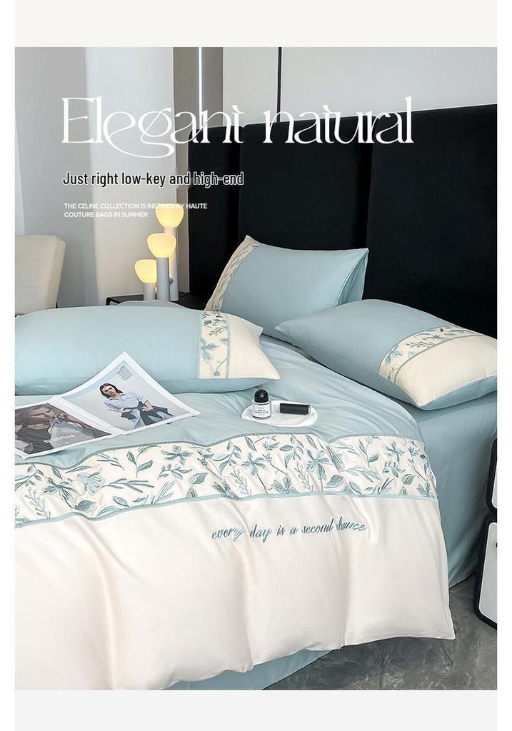 Light Luxury 100% Long-Staple Cotton Embroidered Bedding Set - High-End Four-Piece Pure Cotton for All Seasons.