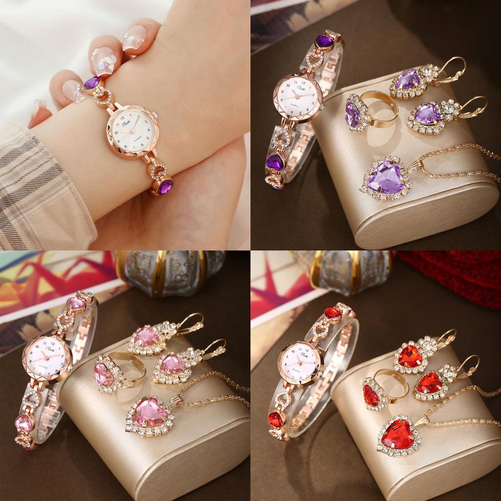 Minimalist Womens Quartz Watch With Heart Pendant Jewelry Set For Casual Wear