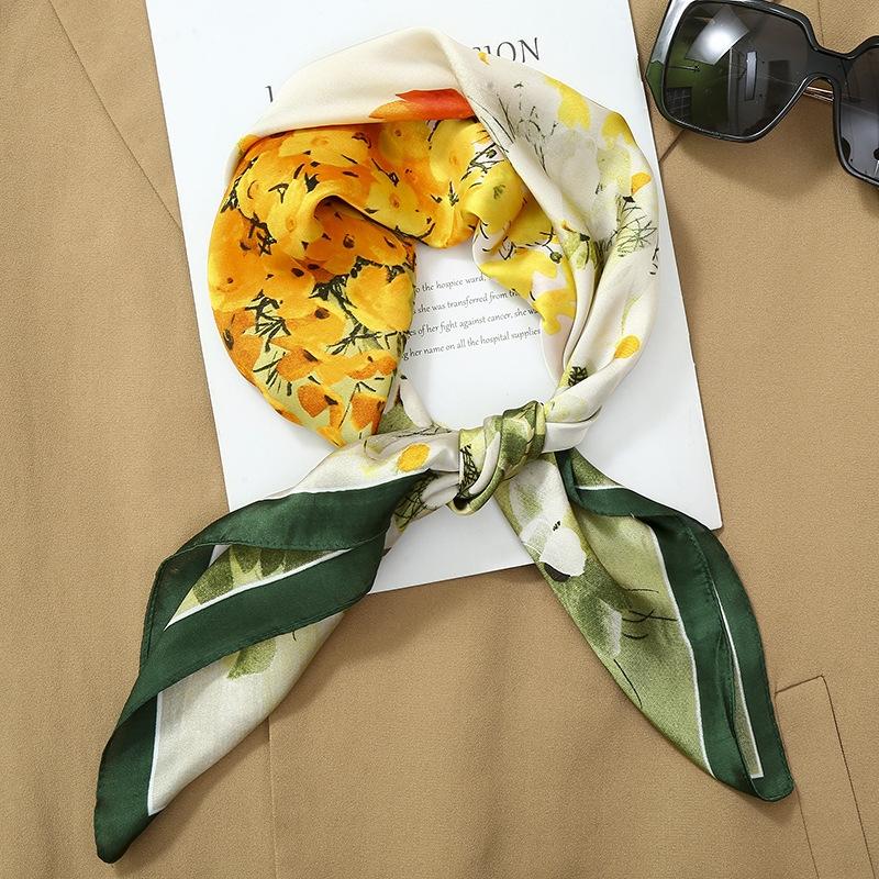 Square Scarf for Women 70x70 Cm Faux Silk Lightweight Soft Texture Floral Pattern Elegant Design Versatile Use Neck Head Scarf
