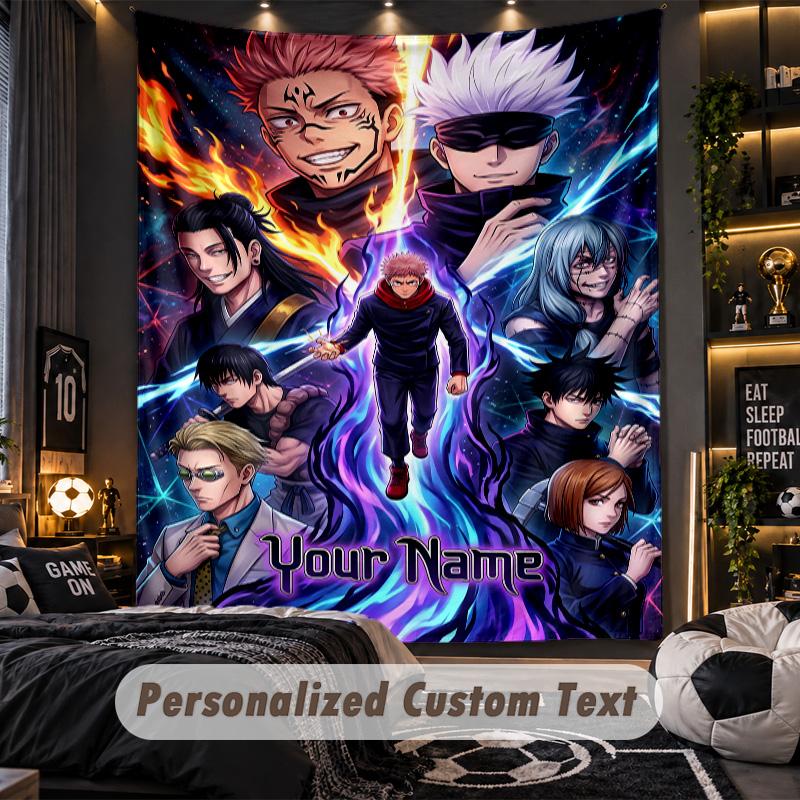 Tapiz de Pared Personalizado, Nombre Personalizado Impreso de Jujutsu Kaisen, Arte de Pared de Tela Para Fondo de Habitación Interior