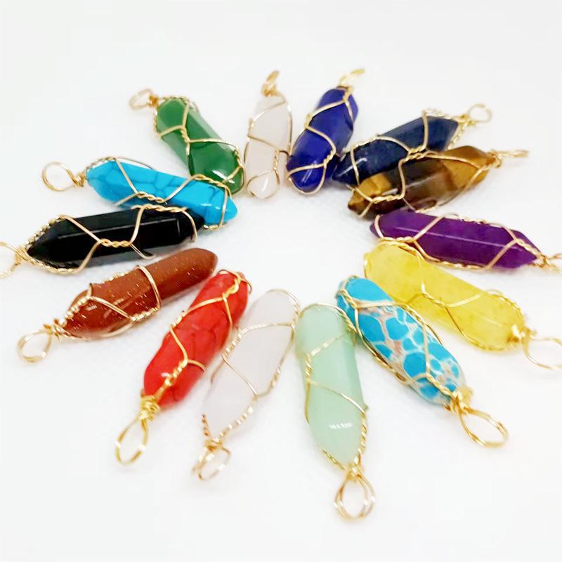 Hexagonal Double-Ended Crystal Pendant DIY Jewelry Accessory