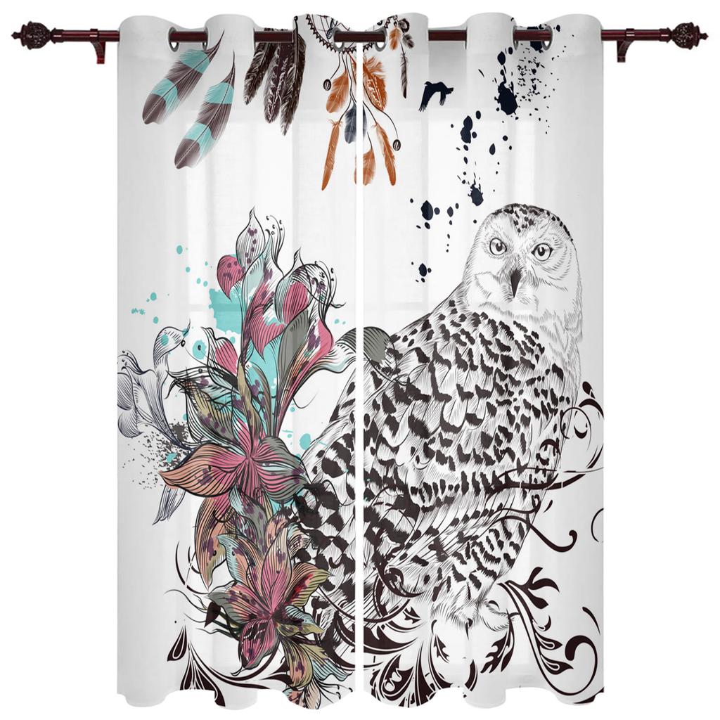 Dream Catcher Watercolor Feather Pattern Modern Window Curtains for Living Room Bedroom Curtain Blinds Drapes Door Curtains