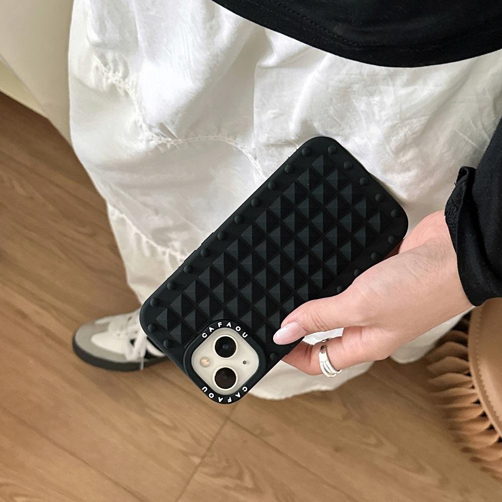 Liquid Silicone Rivet Phone Case For iPhone 16 15 14 Plus 13 12 Pro Max Silky Touch Solid Color Shockproof Protective Soft Cover