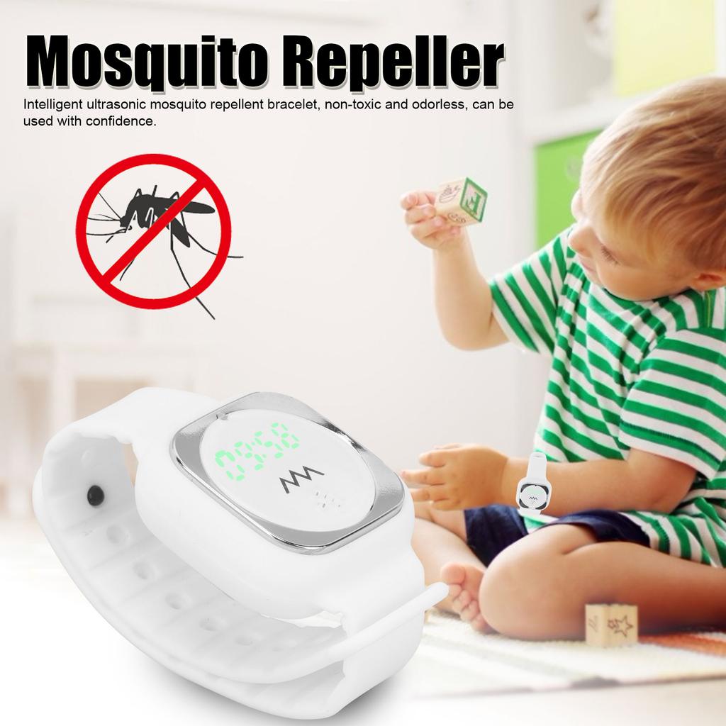 Ultrasonic Mosquito Repellent Bracelet with Time Display Anti Mosquito Wristband for Outdoor(Black )