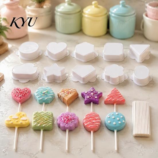 Parent Child Craft Activity Supplies 10PCS Cake Pop Mold Set, Heart/Cloud/Star/Square/Round Shape, PLA Press-forming Baking Diy Dessert Press