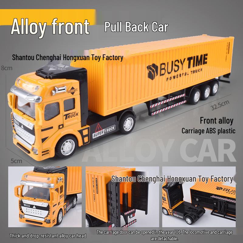 Alloy Pull-Back Big Truck Toy - Children s Container Truck Model & Trailer Transport Car