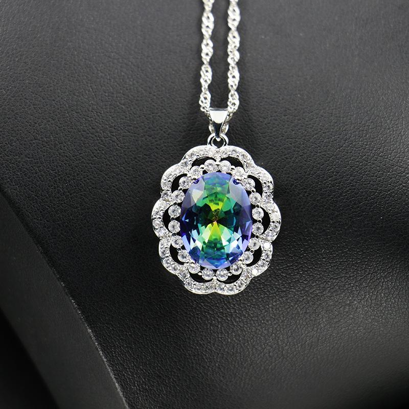 Oval Zircon Necklace Women'S, Versatile High-End Sense Matching Chain Women'S Large Gemstone Pendant