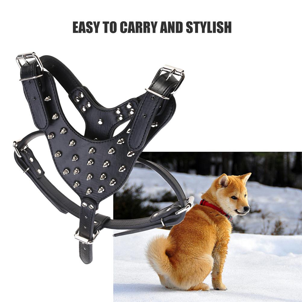 Adjustable PU Dog Harness with Metal Studs Round Head Spike for Walking Training Outdoor Travel Large Small Dogs Pet Supplies