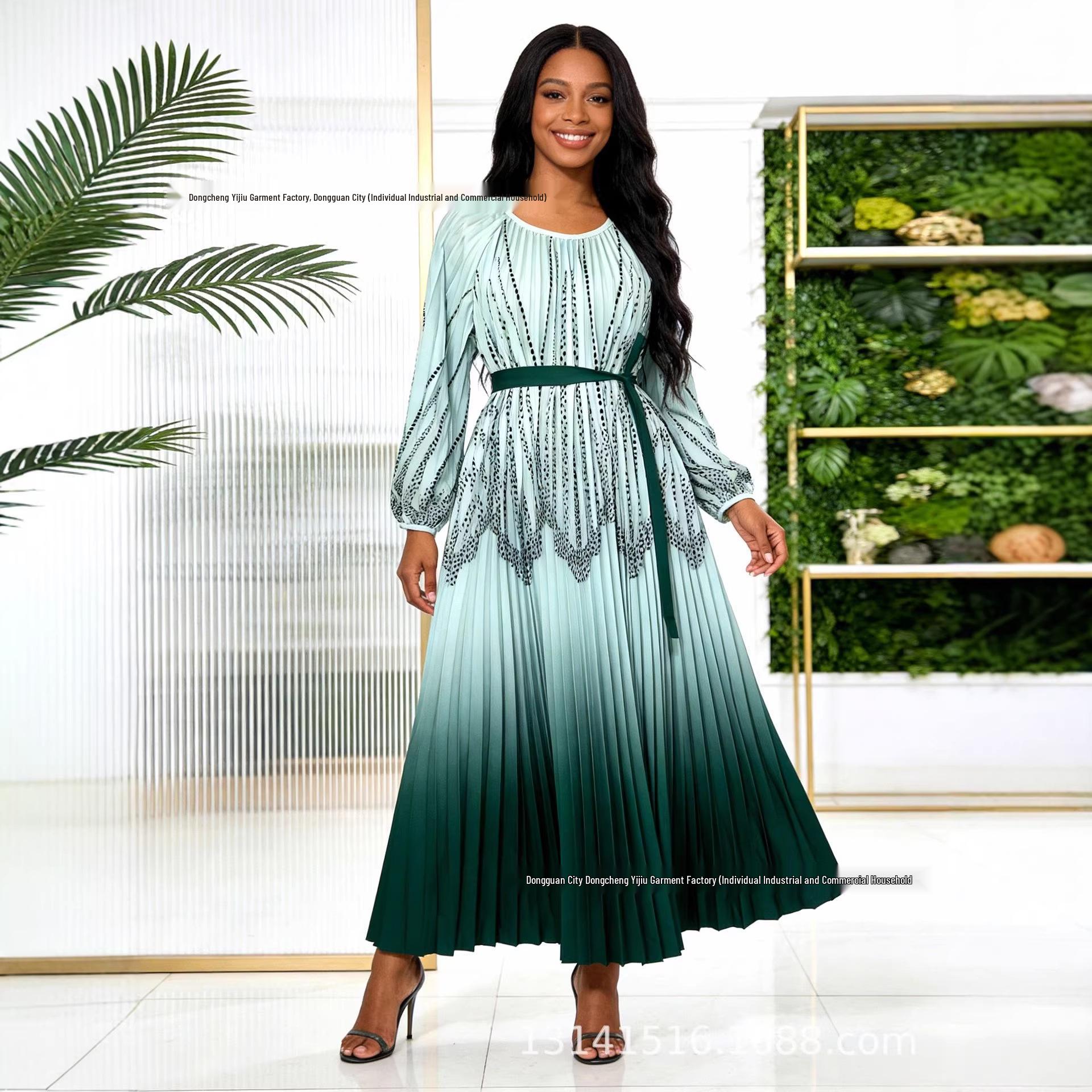 

Miyake Plus Size Gradient A-line Dress: Elegant Waist-cinching, Pleated, and Large Hem Design One Size 80-200 jin