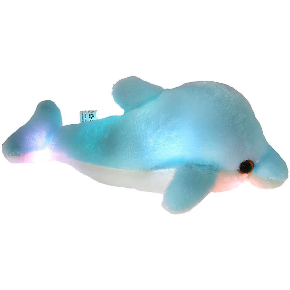 Light Up Stuffed Animal Dolphin Plush, Colorful Glowing Dolphin Soft LED Toy with Night Light Companion Adjustable Timer Function for Kids and