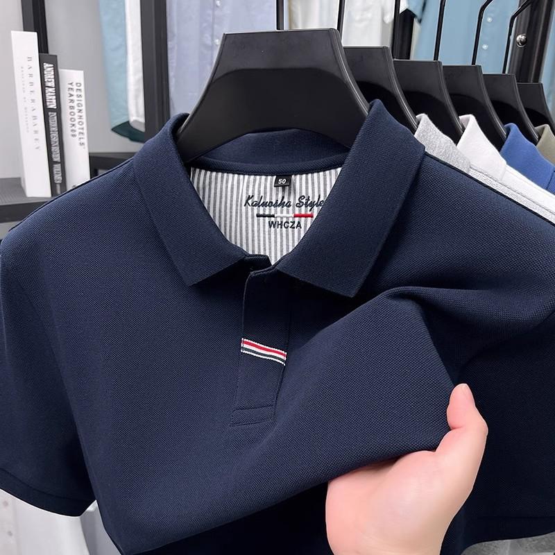 Cotton Short-Sleeved T-Shirt Men'S Lapel Thin Breathable Solid Color Men'S Polo Shirt