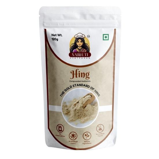 NAIRUTI VYUTPADAN Hing Powder 120g - Refill Pack | Authentic Asafoetida | Strong Aroma | Winter Digestive Support | 100% Natural 120GM