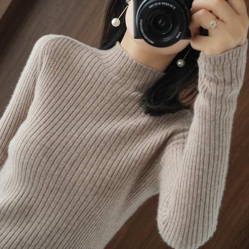 Women's Ribbed Slim Fit High Neck Long Sleeve Fall Sweater