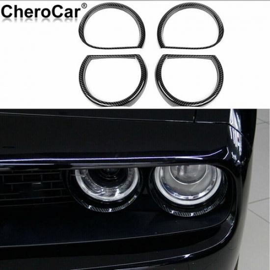 4Pcs Front Headlight Frame Bezel Ring Cover Trim for 2015-20 Dodge Challenger