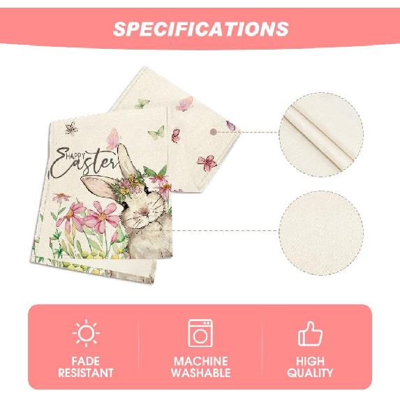 Artoid Mode Daisy Bunny Rabbit Easter Table Runner, Seasonal Spring Kitchen Dining Table Decoration for Home Party Decor 13x72 Inch