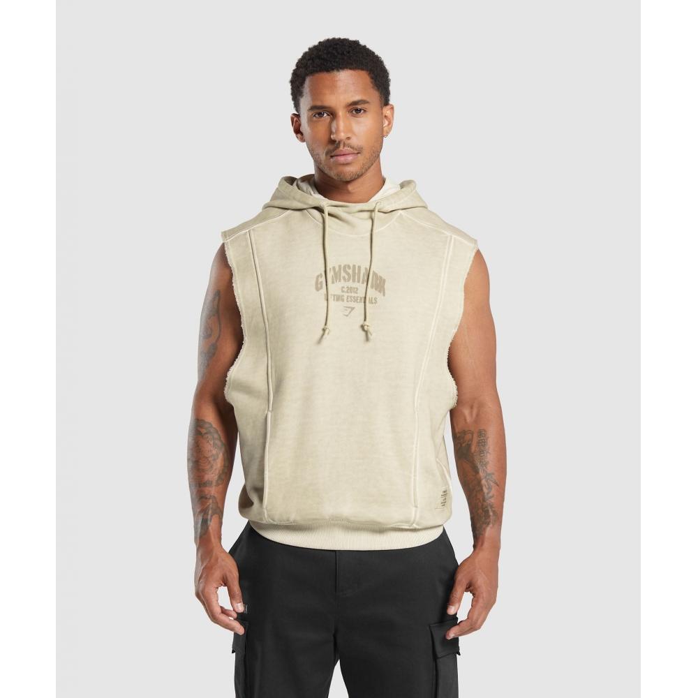 

GYMSHARK Heavyweight Washed Cut Off Hoodie Pebble Grey A5A7L GCLB XS