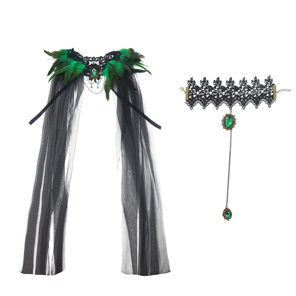 Halloween Cloak Black Feather Mesh Cloak Medium Dress Jewel Bracelet Stage Party Dance