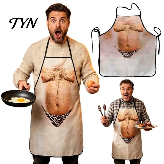 Humorous Kitchen Wear for Barbecue Experts Funny Hairy Belly Apron, Waterproof Canvas Cooking Adjustable Straps Bib Apron with Neck BBQ Grill