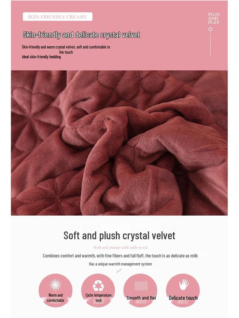 Warm Winter Crystal Velvet Quilted Bedspread with Lace Edge, Cotton-Padded, Double-Sided, Non-Slip Tatami