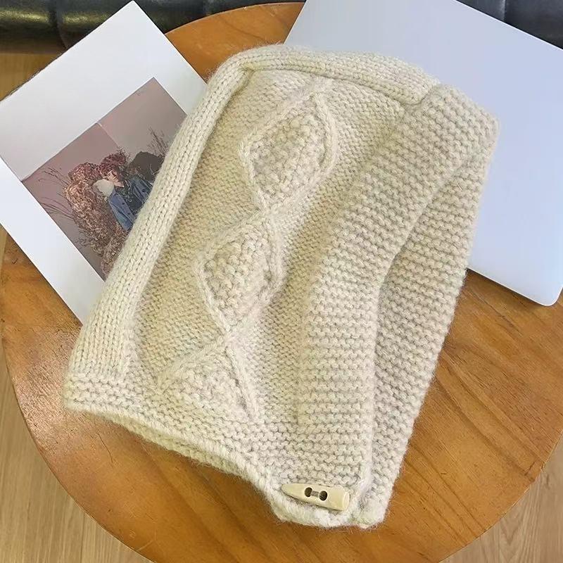 

Балаклава Большой Обхват Головы Вязаная Шапка Женская Зимняя Теплая Защита Ушей Шерстяная Шапка Защита Шеи Шапка-Свитшот one size