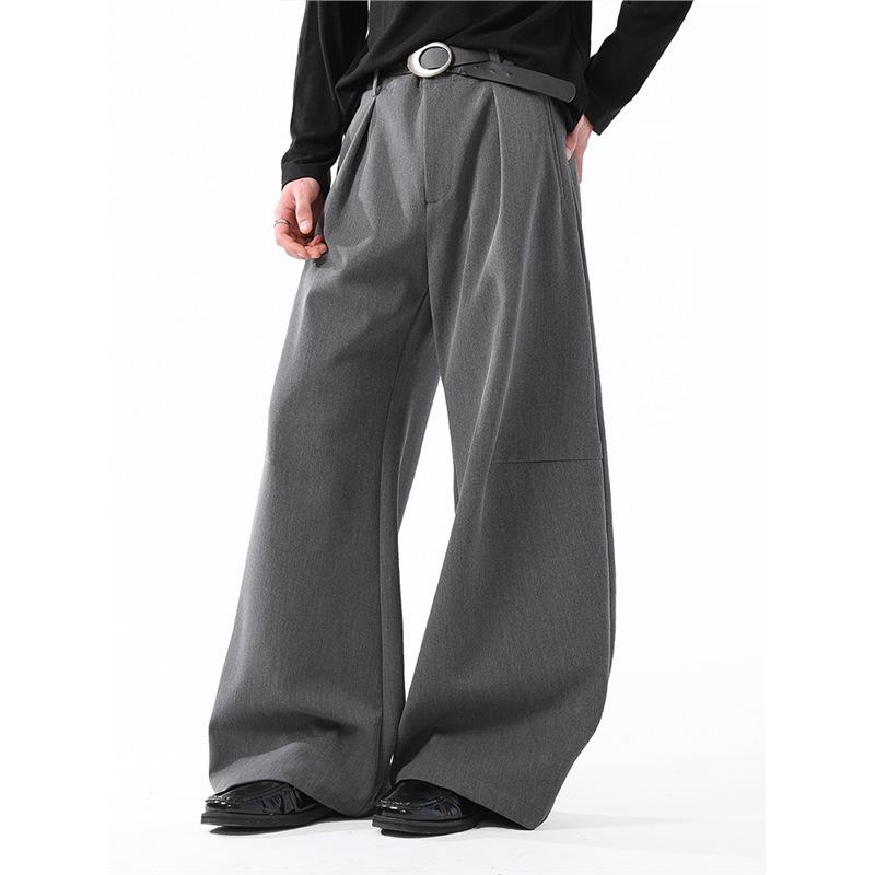 Premium American pleated pendant wide-leg pants trendy brand casual scimitar pants men's and women's commuting loose black pants