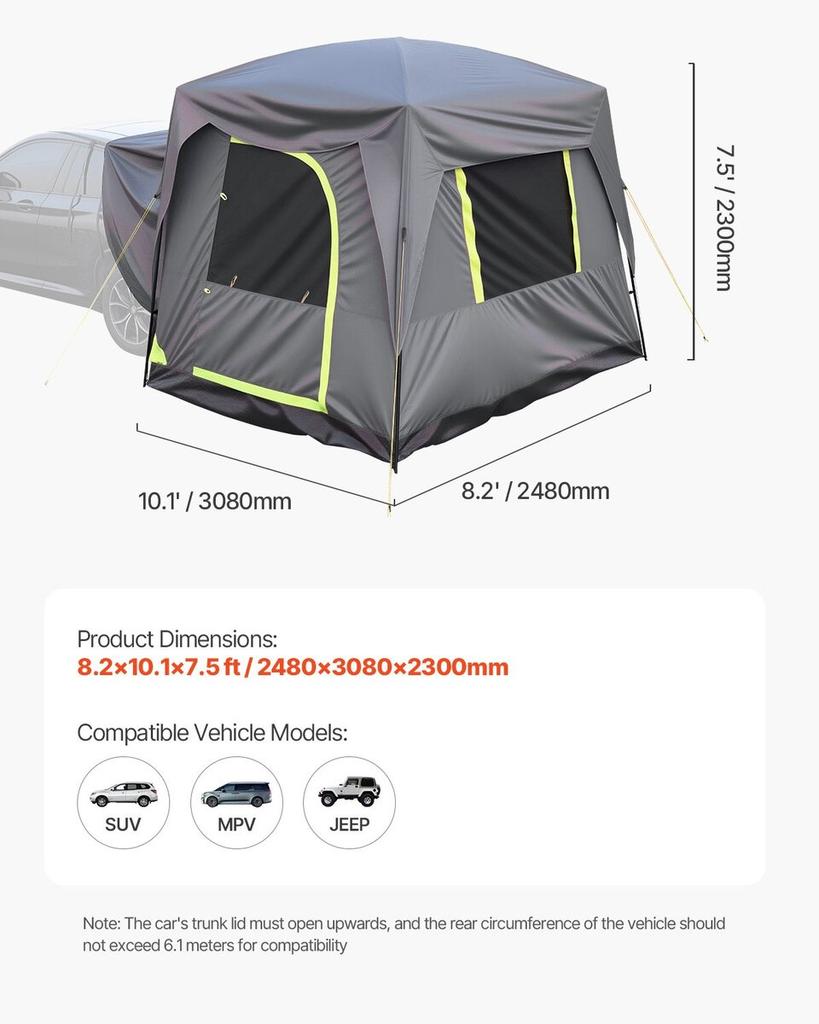 SUV Camping Tent Outdoor SUV Tent with Rainfly Waterproof for 5-8 Person