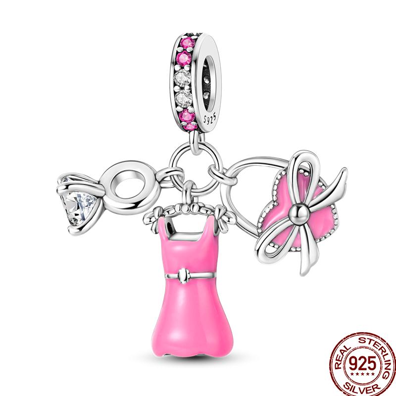 Copper Pink Puppy Flower Bird Pink Charm Beads Suitable For 3Mm Original Bracelet Diy Jewelry Gift