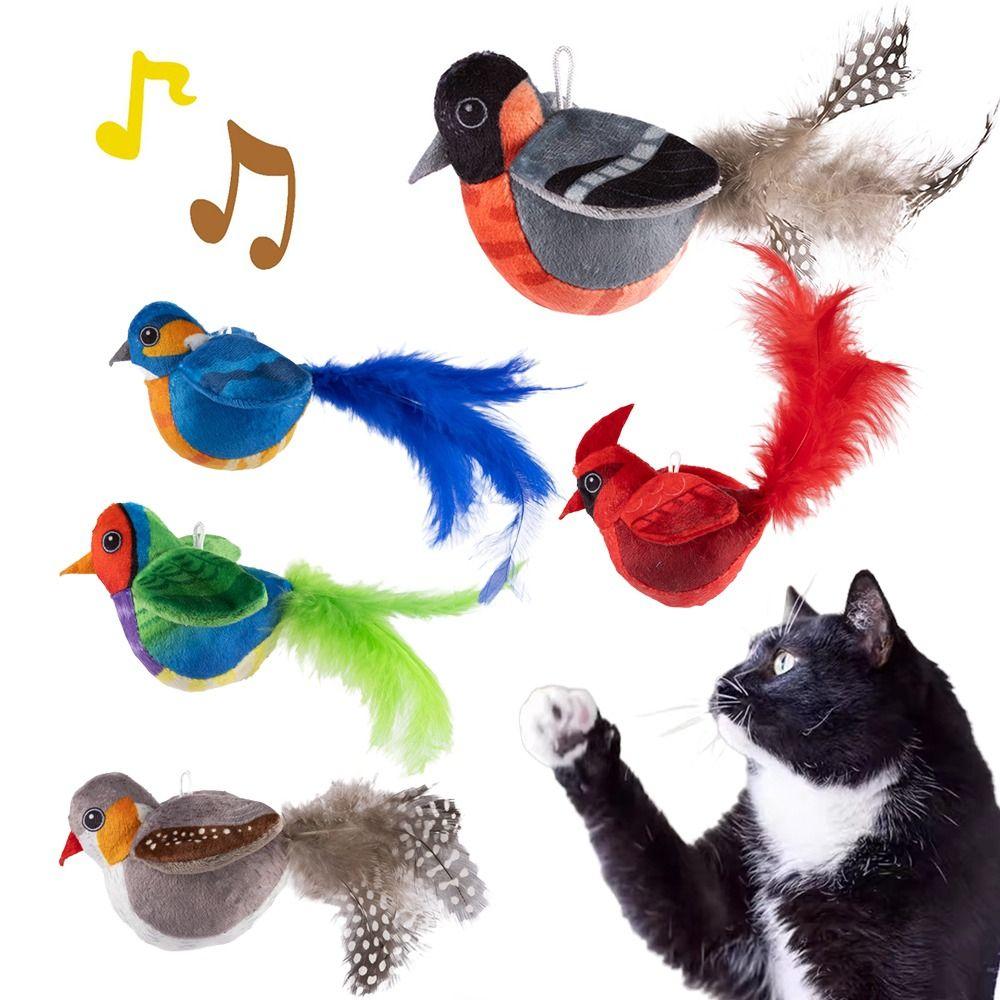 

Lifelike Chirping Chirping Bird Cat Toys Touch-Activated Realistic Bird Plush Toy for Indoor Cats Zebra Finch