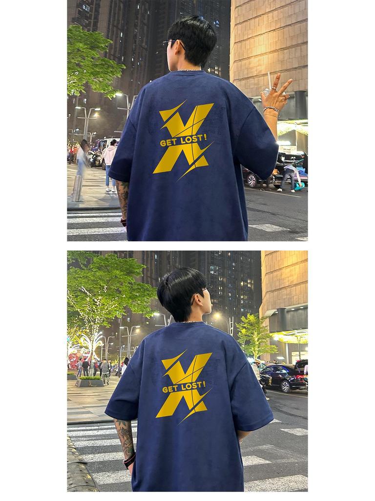 Men's Plus Size Heavyweight Suede Short Sleeve Retro T-Shirt - Summer 2024 Collection