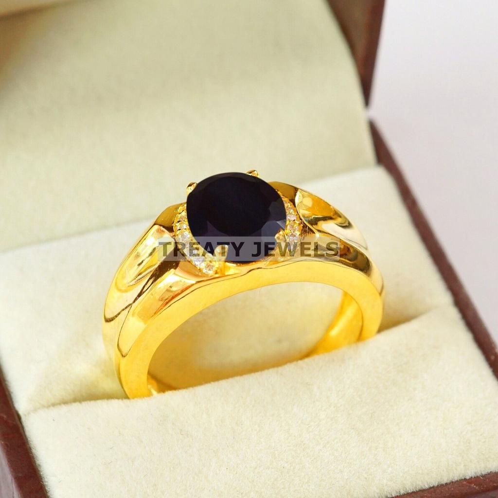 Black Onyx Oval Cut With 925 Silver Gold Plated Ring For Men's #A799 JL375666834528