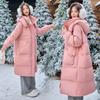 Women's High-End Extra Long White Duck Down Hooded Coat with Large Pockets - YJ6852